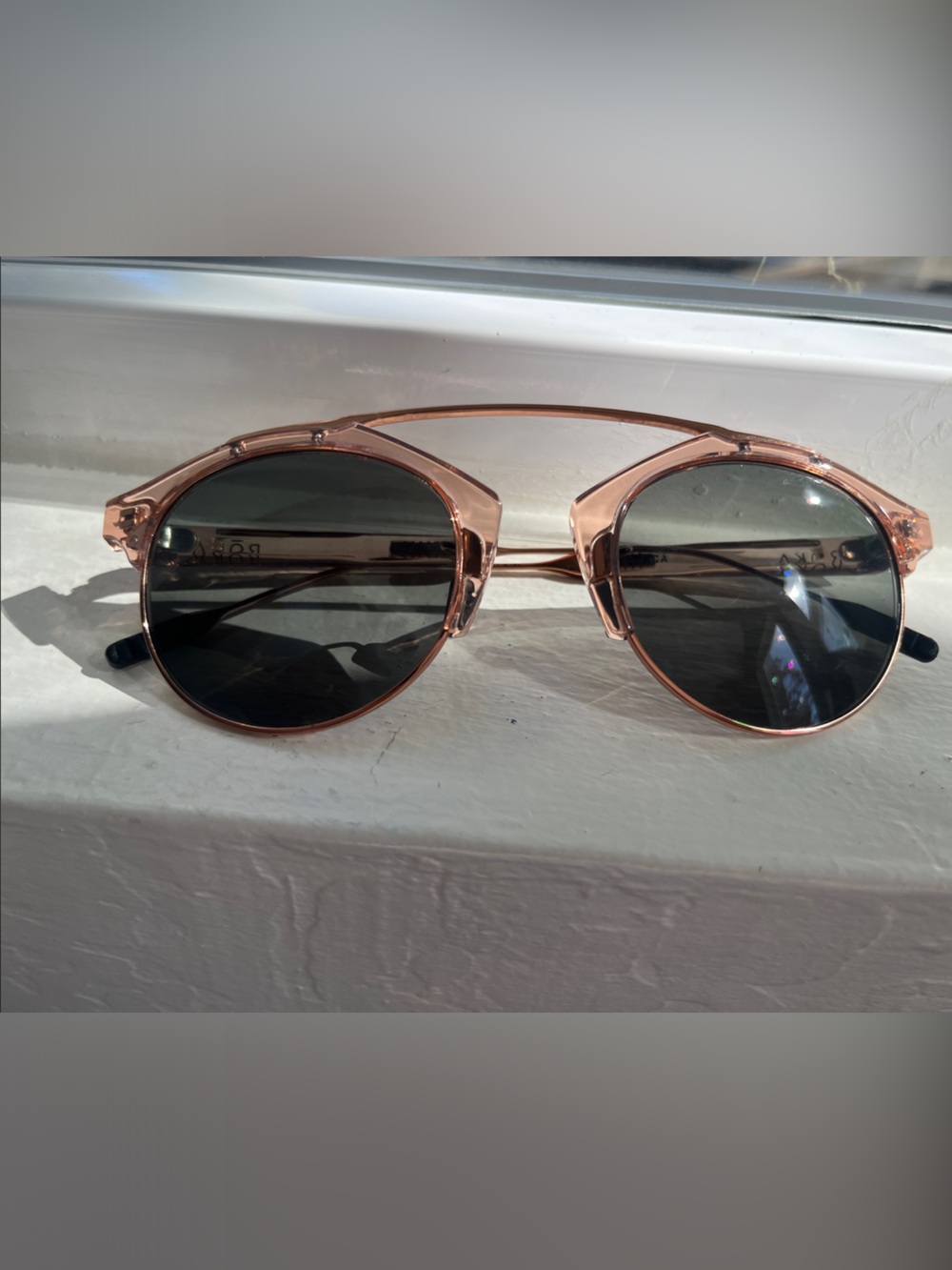 ROKA nonslip Round Rose Gold Transparent Frame Sunglasses with Dark Lenses